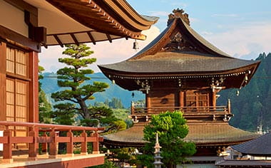 Japanese temple buildings in the afternoon sunshine, Takayama, Japan